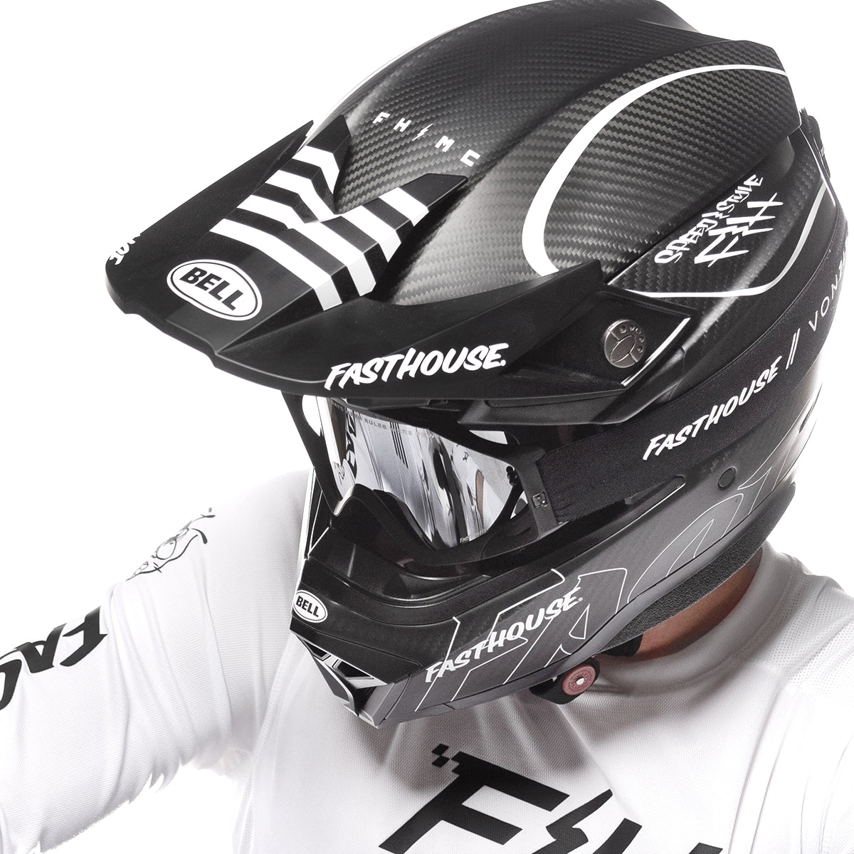 Bell Moto-10 Spherical Fasthouse Raven Helmet - Matte Black/White